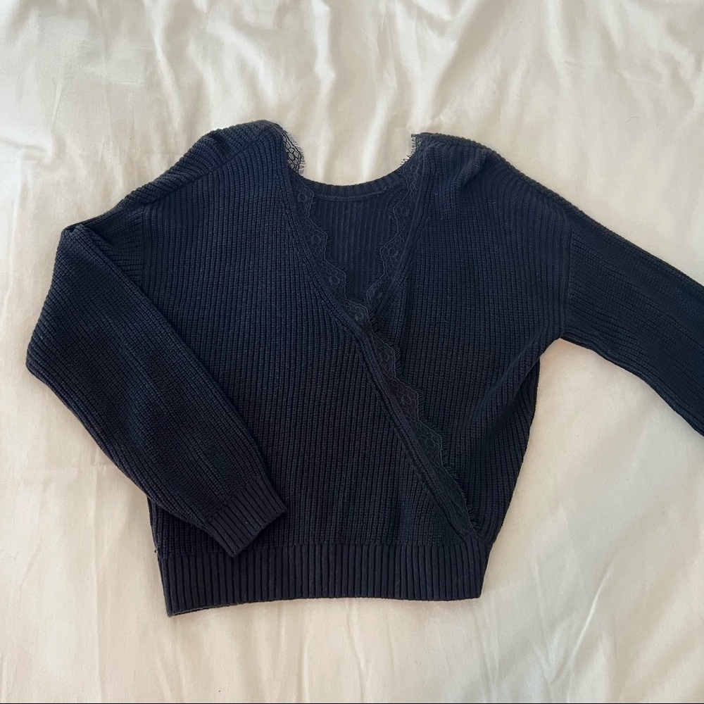 off-the-shoulder black sweater with lace details - Hollister size small